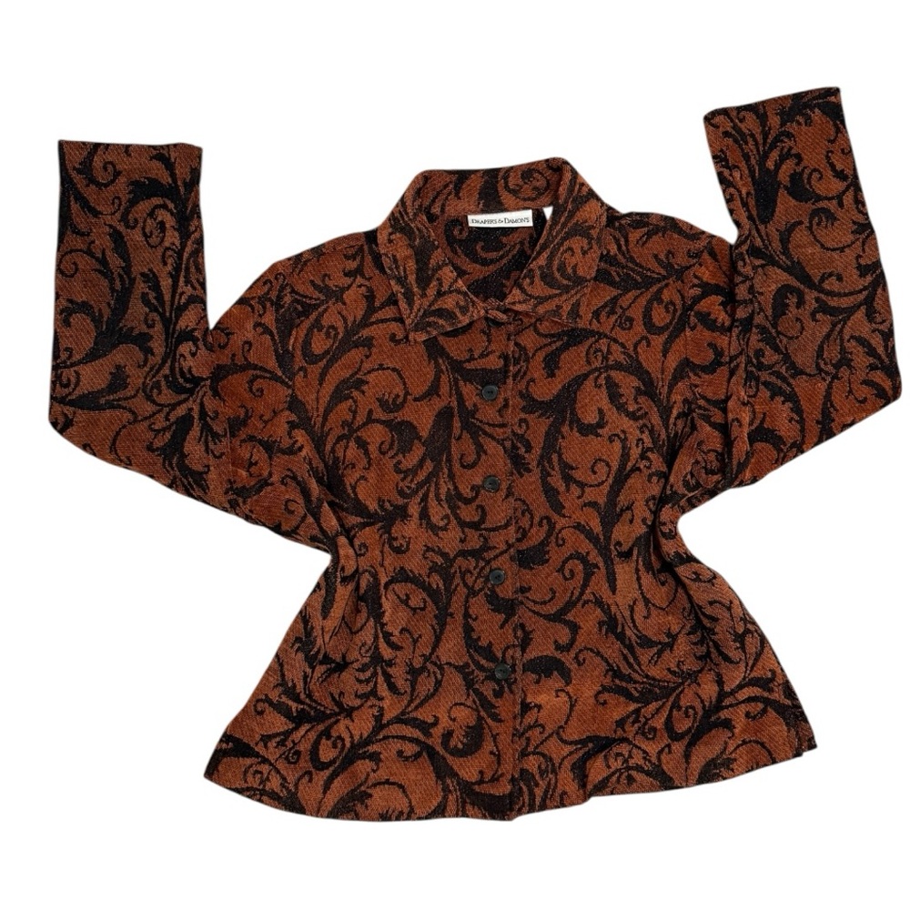 Vintage Burnt Sienna & Black Swirl Pattern Embrodered Blazer Shacket - Picture 3 of 11